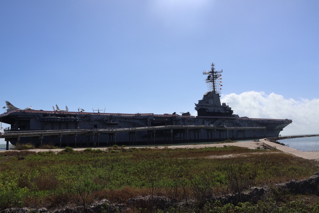 The USS Lexington aircraft carrier, viewed broadside