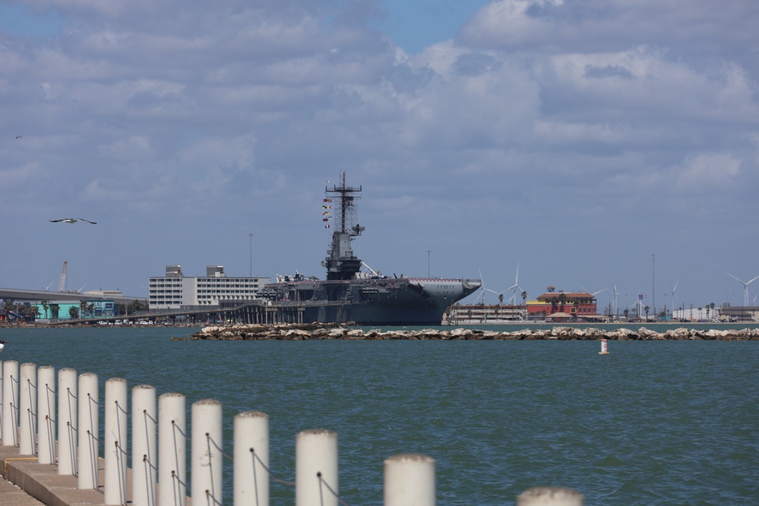 The USS Lexington seen across the harbor